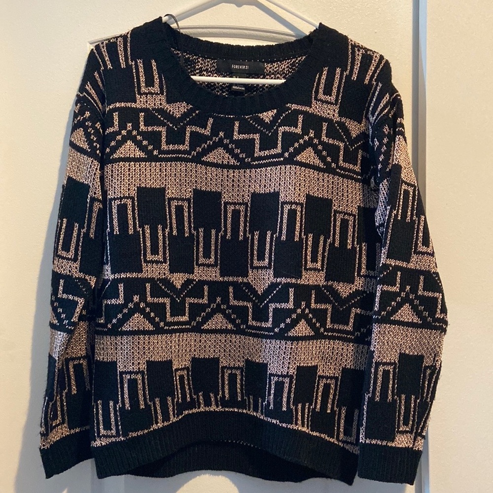 black/gold shimmer crew neck sweater